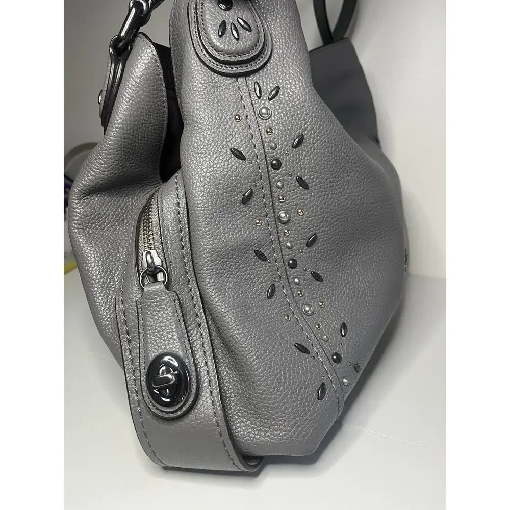 COACH Edie Shoulder Bag 31 Prairie Rivets Gray Pebble Leather Gunmetal 22794 EUC